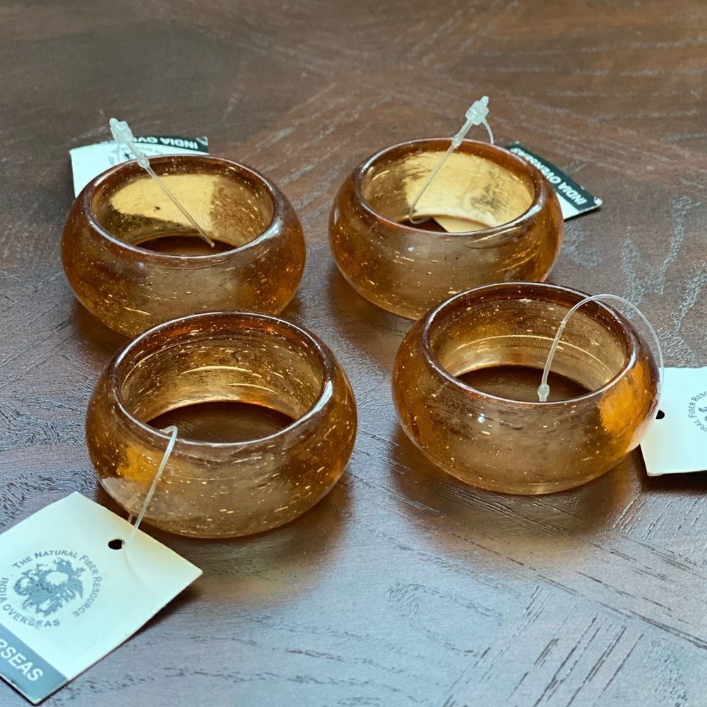 NWT India Overseas Glass Napkin Rings Set Of 4